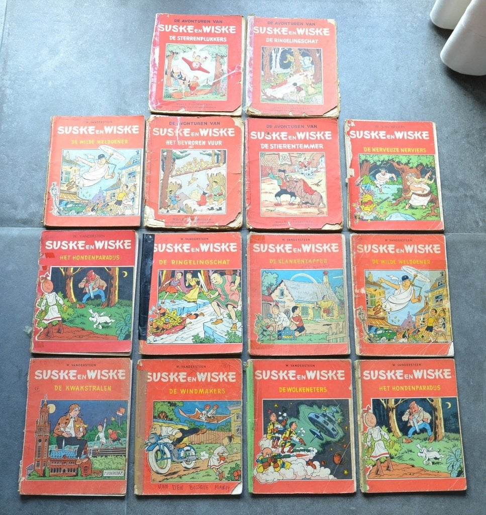 Verzameling 14 oude Suske en Wiske albums (jaren '50/'60), Willy Vandersteen, Meerdere stripboeken, Ophalen, Gelezen