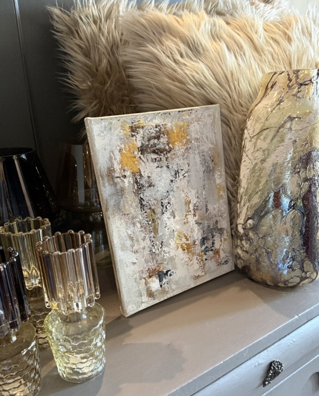 SALE!! Klein schilderij unframed canvas doek beige goud VdlM, Ophalen of Verzenden