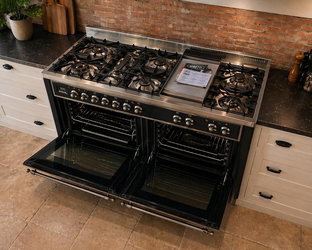 Boretti Ilve 150cm Fornuis | 7 Pits + Frytop - 2 ovens, Witgoed en Apparatuur, Ophalen of Verzenden, Zo goed als nieuw, Gas, Vrijstaand