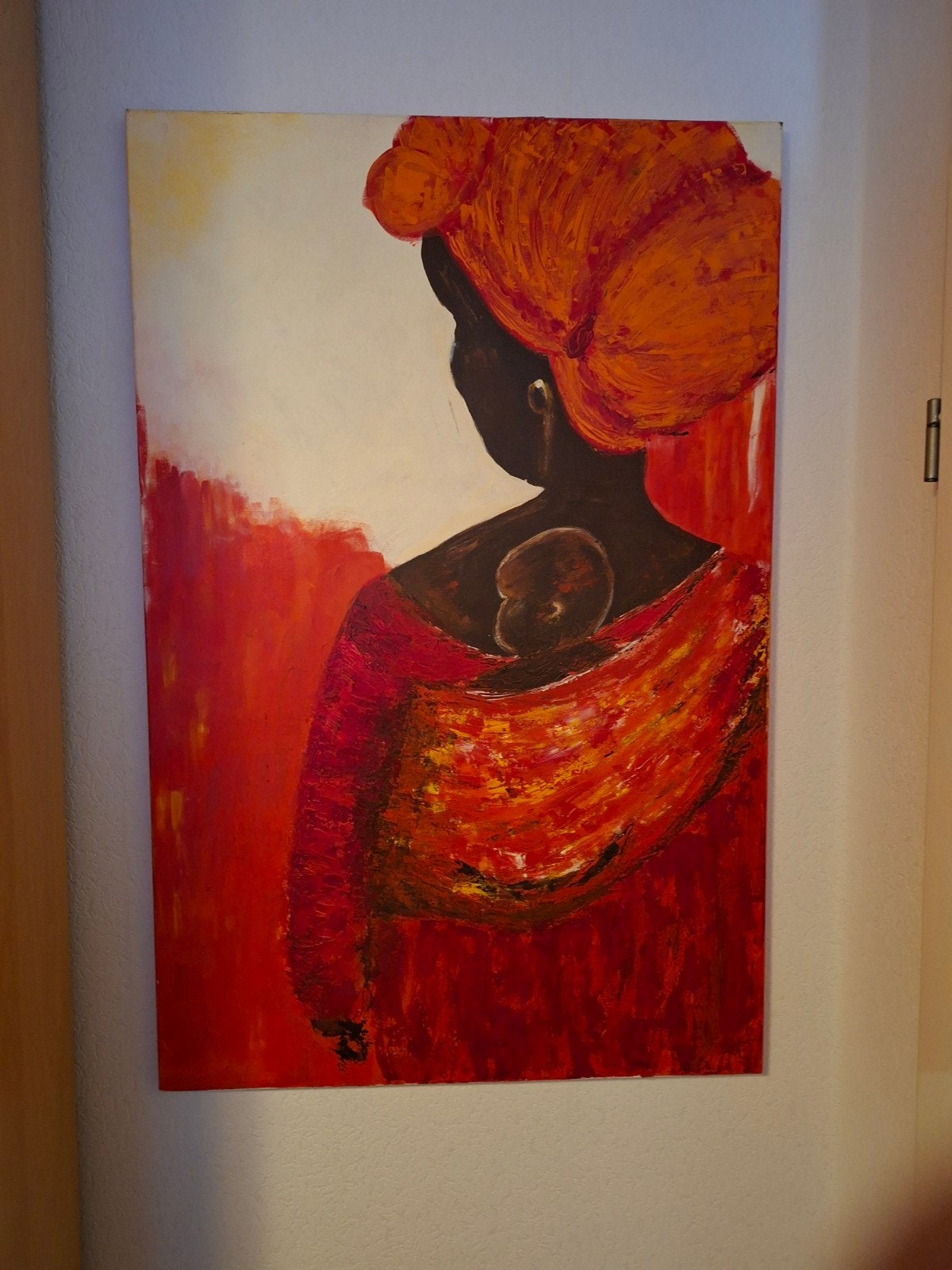Schilderij Afrikaanse vrouw met kind op de rug, Ophalen, Overige stijlen, Doek, Portret of Personen