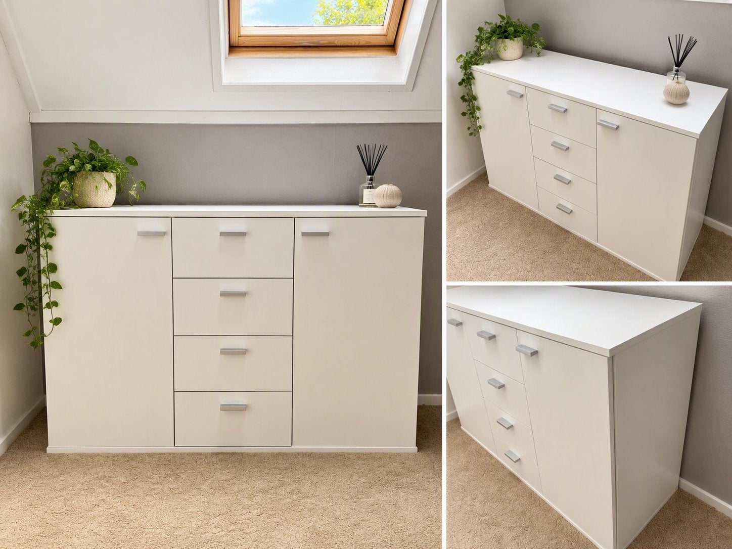Wit dressoir Leen Bakker | 4 lades + 2 deuren | 117 cm, Ophalen, Gebruikt, 100 tot 150 cm, Met lade(s)