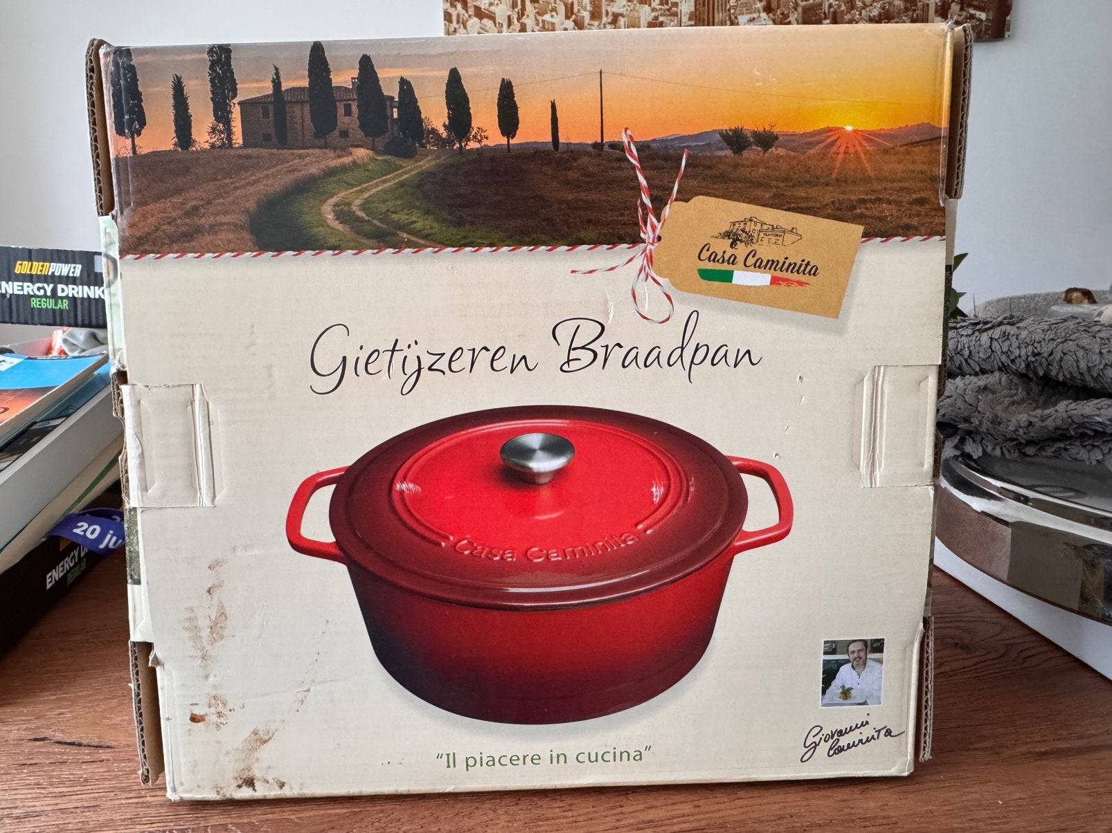 Gietijzeren braadpan rood, Huis en Inrichting, Keuken | Potten en Pannen, Ophalen, Met deksel, Nieuw, Overige merken