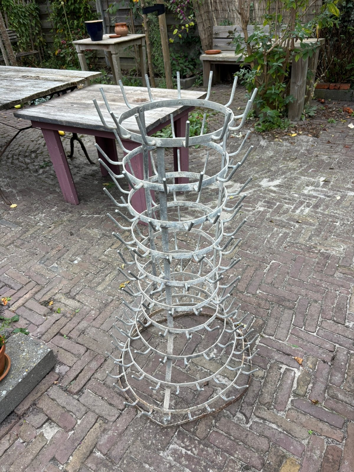 antiek zinken flessenrek (hérisson), Ophalen of Verzenden