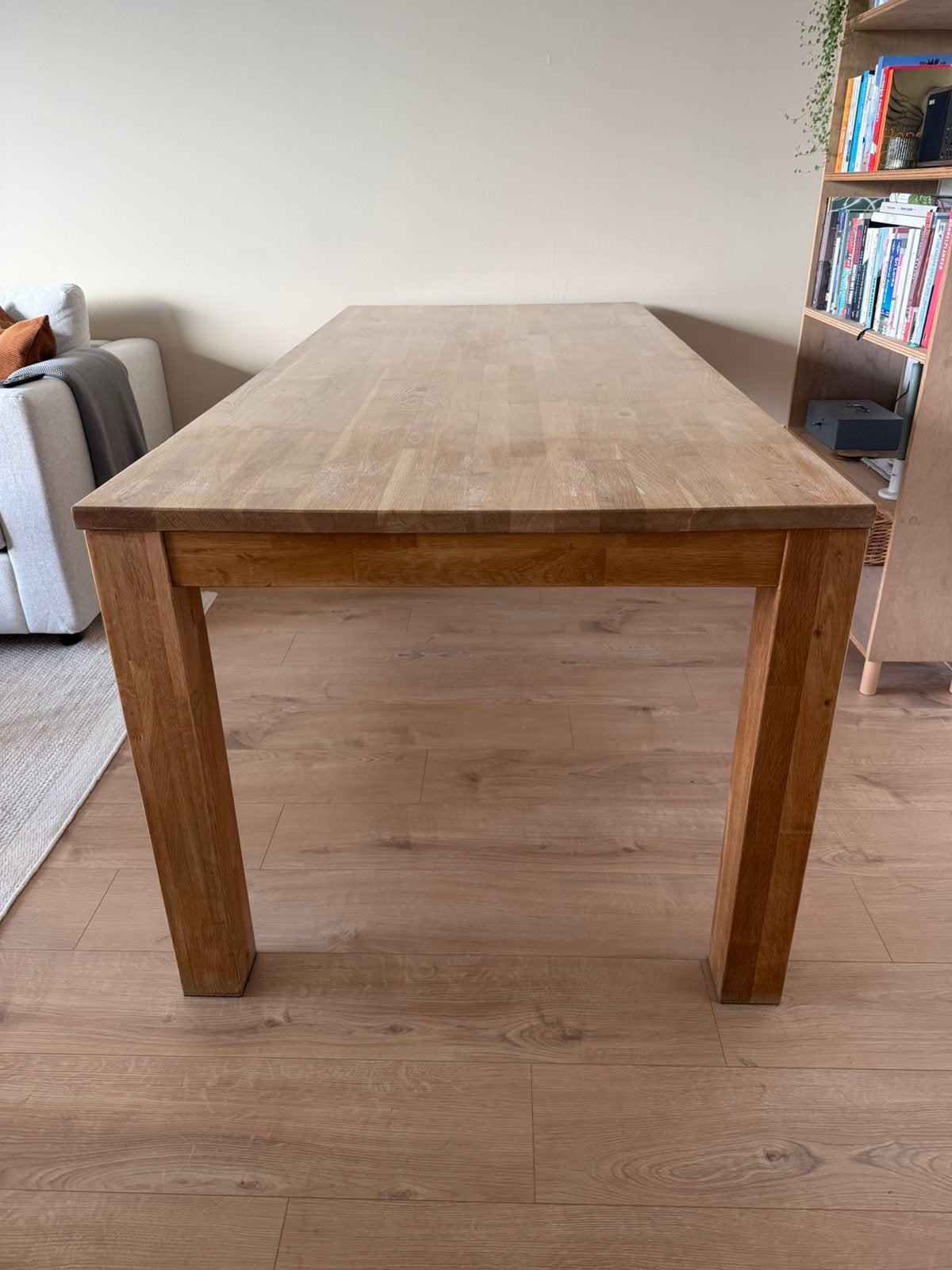Stevige massief eikenhouten tafel 200 c 90 cm, Ophalen, Gebruikt, Eikenhout, 50 tot 100 cm