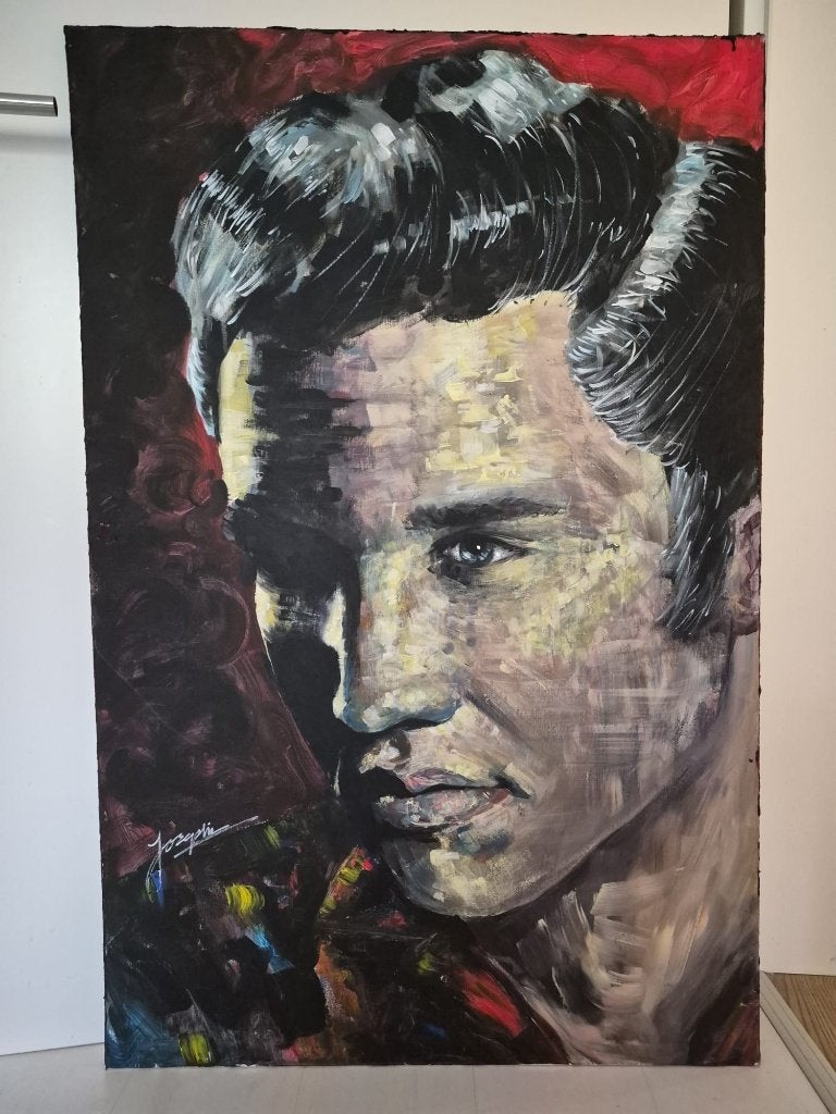 Elvis Presley portret 75x115cm–origineel Josephine Huijsdens, Ophalen, Acrylverf, Doek, Portret of Personen