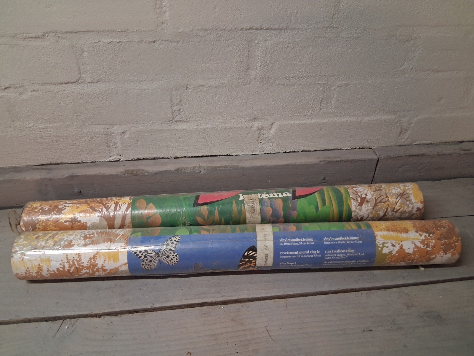 2 rollen vintage  behang vinyl ca 10 m lang 53 cm breed, Ophalen of Verzenden