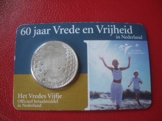 Coincard zilver 5 euro 60 jaar vrede en vrijheid, Verzenden, Koningin Beatrix, Zilver, Euro's