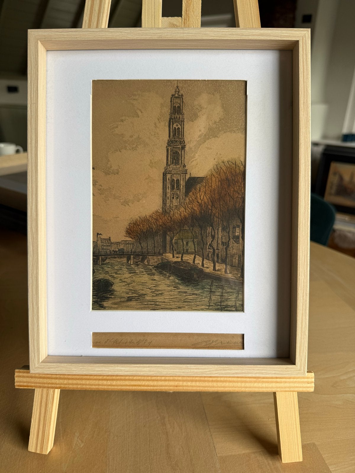 Oude ets van de Westertoren in Amsterdam, gesigneerd, Ets, Stadsgezicht, Ophalen of Verzenden, Gesigneerd