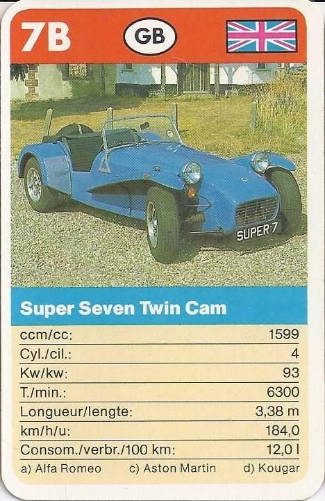 Kw4367 autokaartje super seven twin cam ( 7b ), Ophalen of Verzenden, Zo goed als nieuw, Auto's