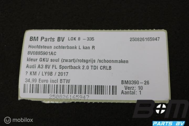 Hoofdsteun achterbank L of R Audi A3 8V FL GKU 8V0885901AC, Gebruikt
