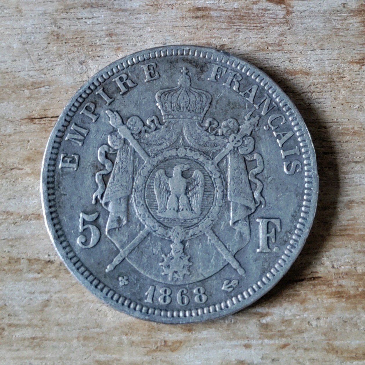 Prachtige Zilveren 5 Francs munt Napoleon III uit 1868, Ophalen of Verzenden, Frankrijk, Losse munt, Zilver