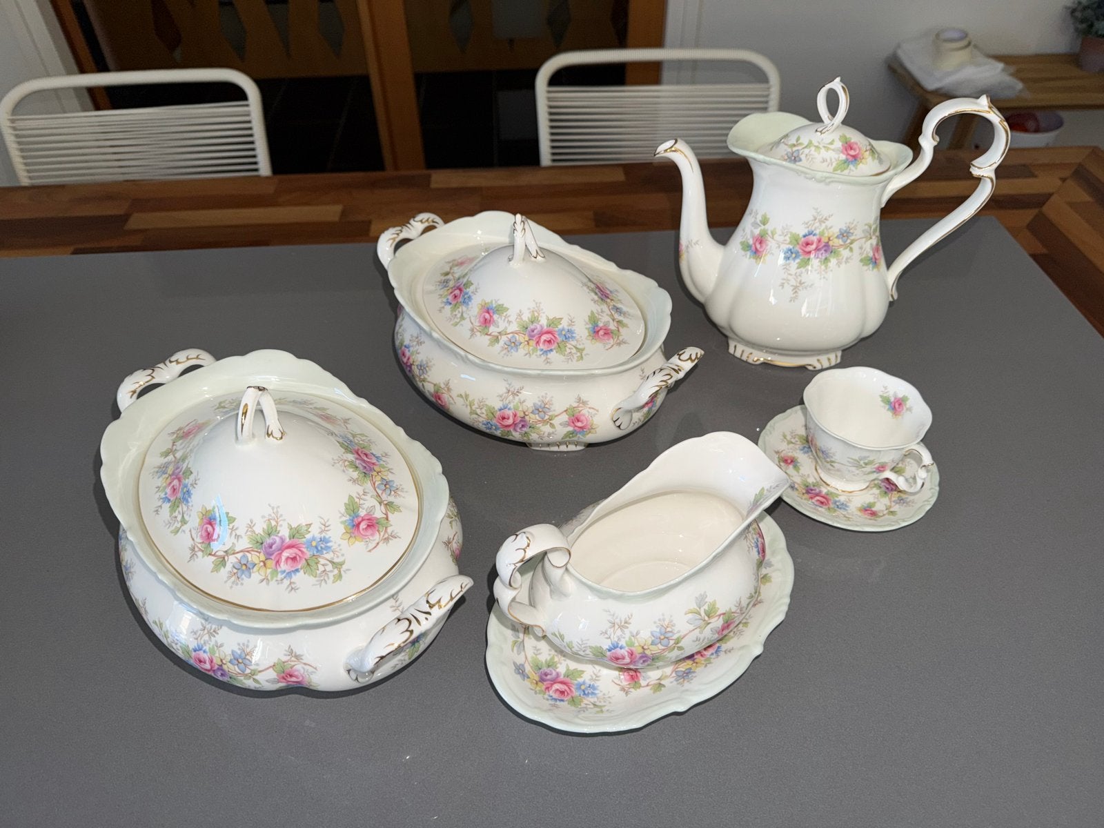 Royal Albert Colleen servies - Vintage theepot, sauskom, ter, Ophalen