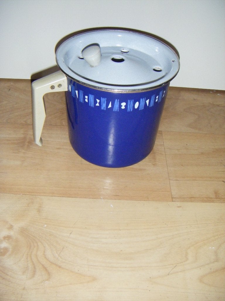 Oude emaille melkkoker,papkoker,deksel,bakeliet handvat,mooi, Antiek en Kunst, Antiek | Emaille, Ophalen of Verzenden