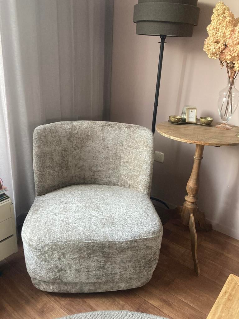 , Mooie fauteuil van Woood, beige /taupe, zo goed als nieuw., 75 tot 100 cm, Ophalen of Verzenden, Zo goed als nieuw, Stof