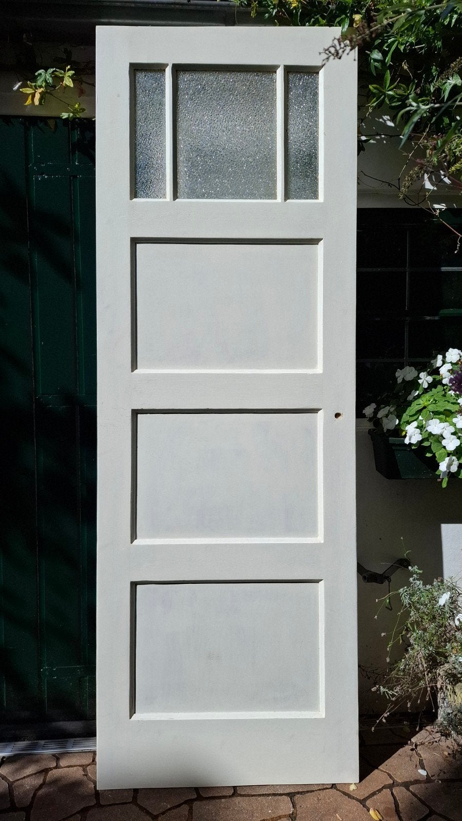 Binnendeur jaren 30 met glaspanelen, crème wit, Ophalen, Gebruikt, Minder dan 80 cm, Binnendeur