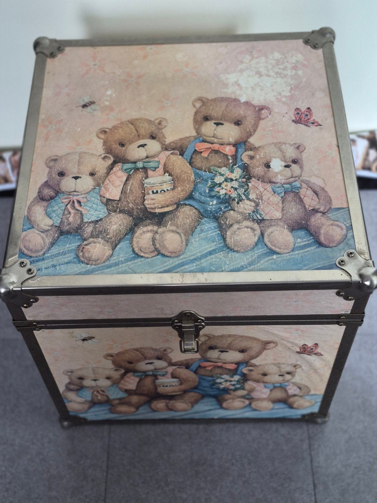 Vintage Houten Speelgoedkist met Nostalgische Berenprint, Ophalen, Minder dan 50 cm, Gebruikt, Minder dan 50 cm