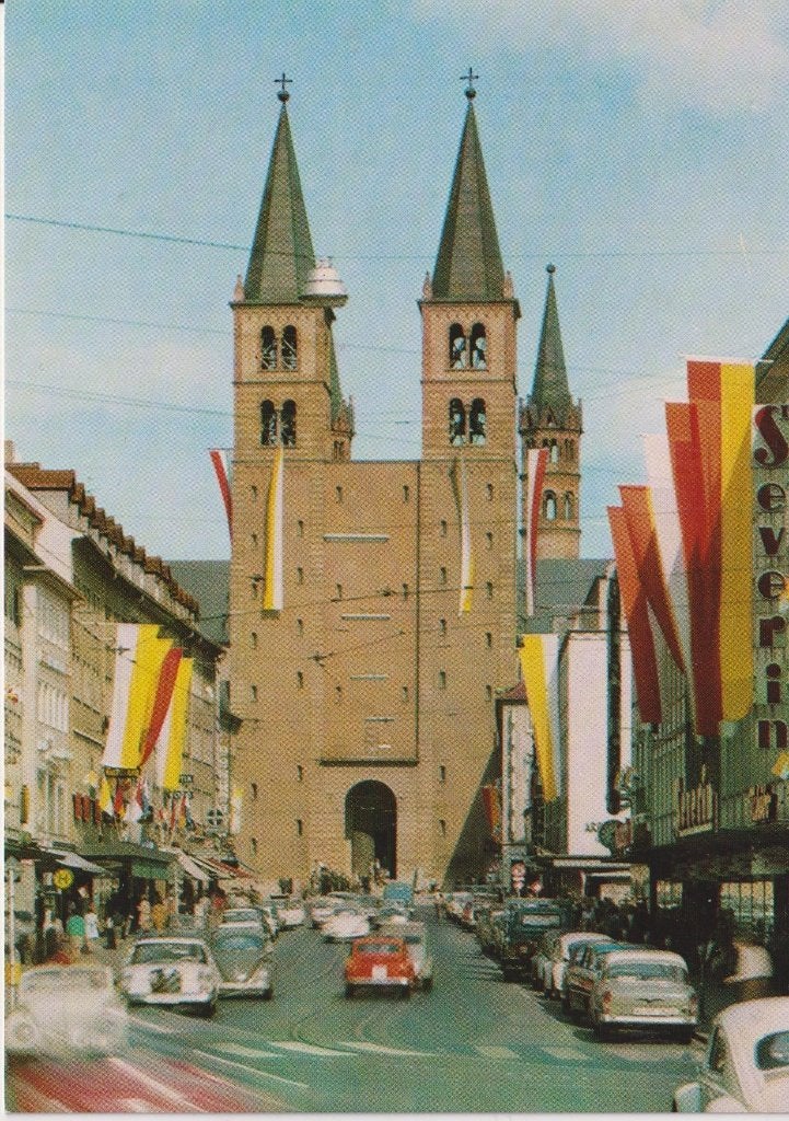 Duitsland, Wurzburg met auto's oa Opel Rekord P1, Ophalen of Verzenden, 1960 tot 1980, Ongelopen, Duitsland