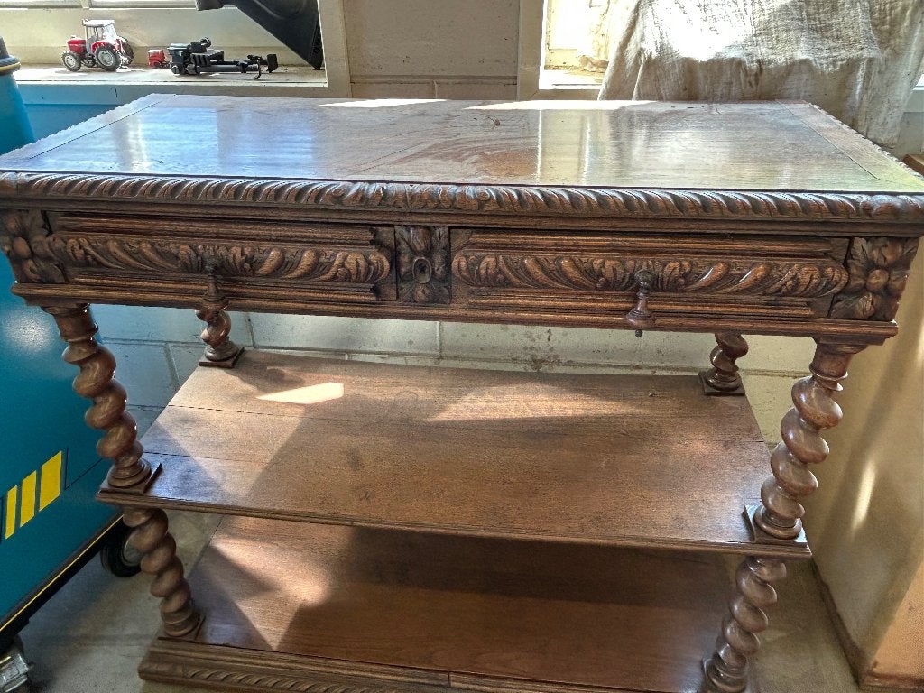 Antieke houten console tafel met marmeren blad, Antiek en Kunst, Ophalen