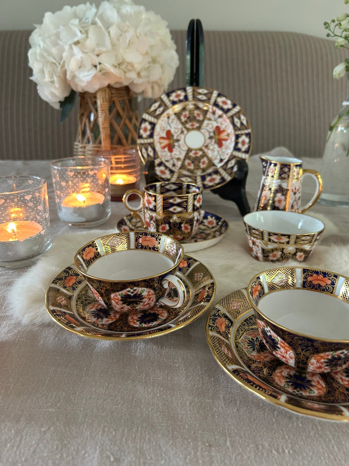 Imari Royal Crown Derby thee/koffie set met roomstel en bord, Ophalen