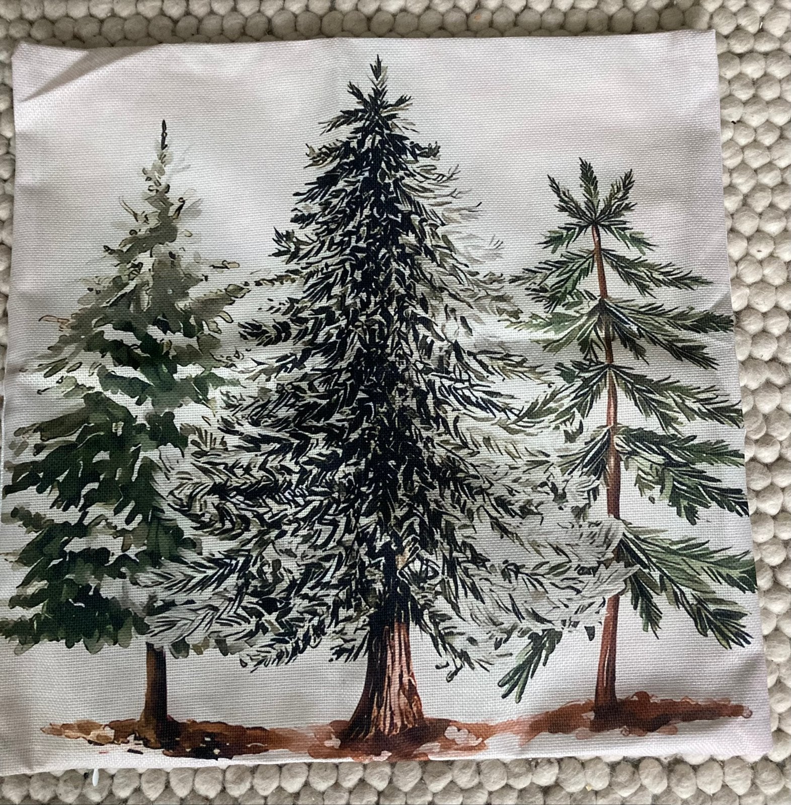 Kerstdecoratie kussenhoes ecru print 3 kerstbomen groen, Ophalen of Verzenden, Nieuw