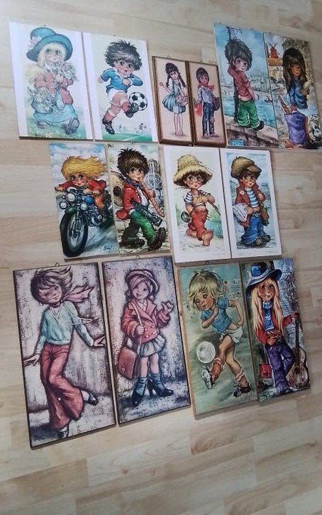 💐VERZAMELING VAN 14 VINTAGE SCHILDERIJTJES JAREN 70, Ophalen of Verzenden