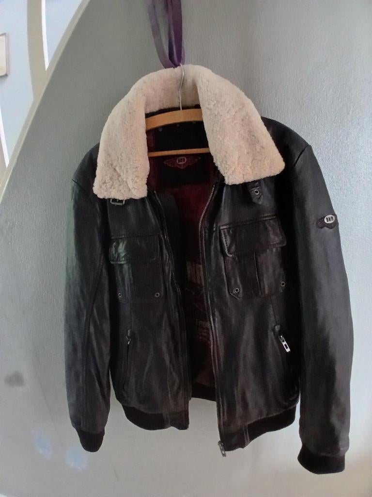 DNR Red Label leren pilotenjack heren maat 50 met teddy, Bruin, Zo goed als nieuw, DNR, Verzenden