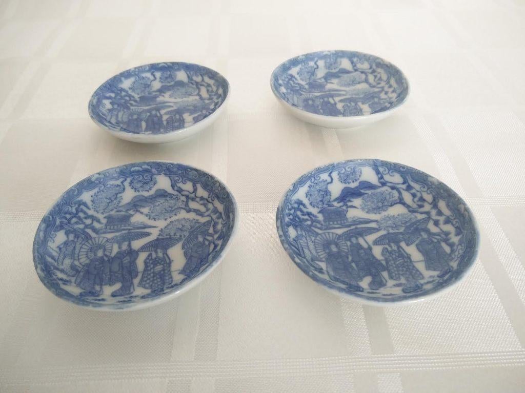 4 oude Oosterse schaaltjes blauw wit porselein theetipjes, Ophalen of Verzenden
