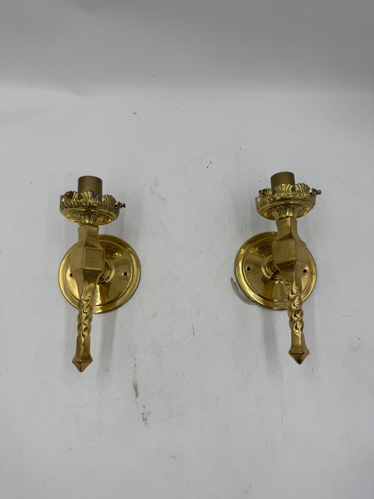 Set van 2 Vintage Messing Wandkandelaren / Appliques, Ophalen of Verzenden