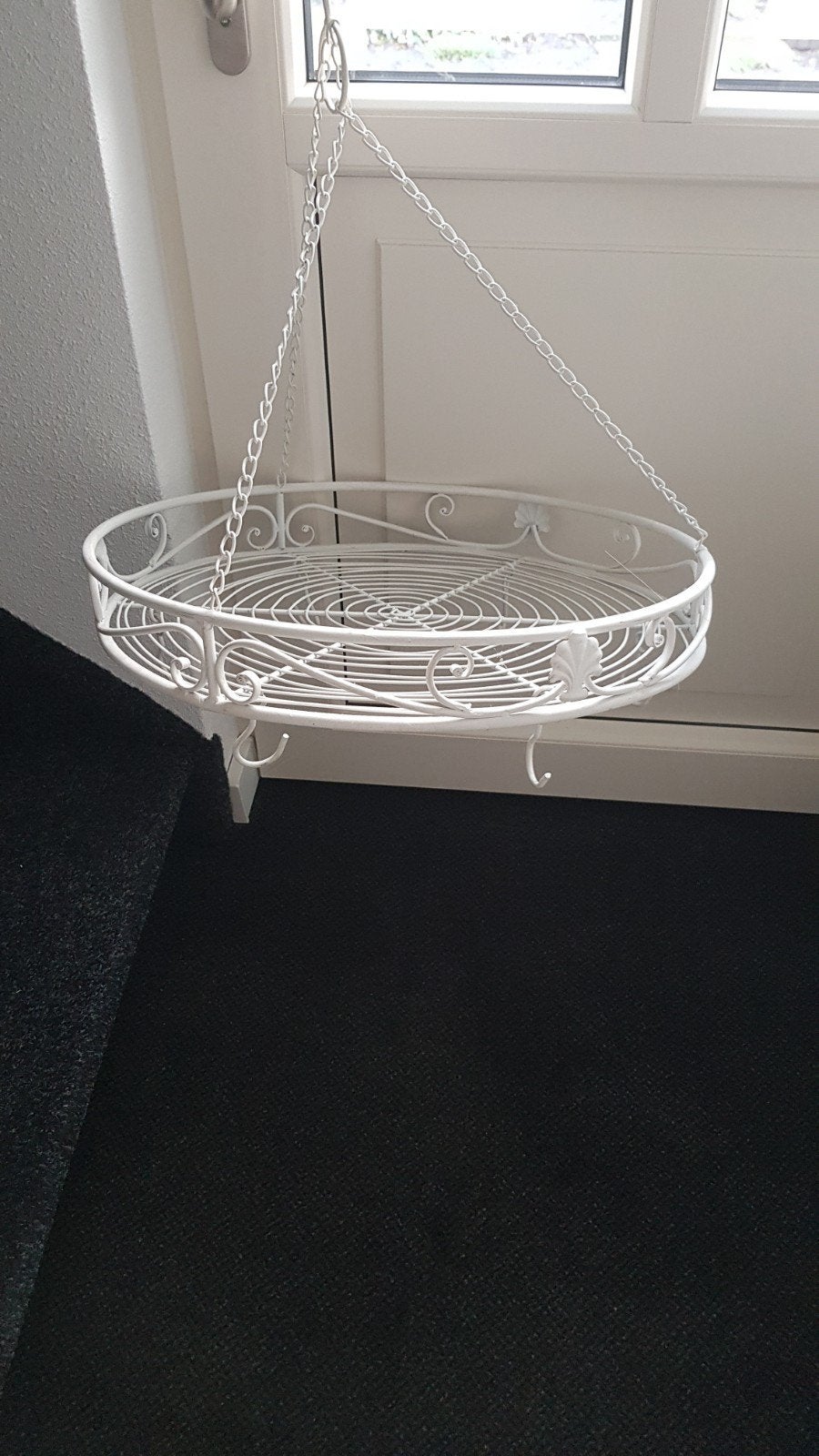 Witte metalen hangmand met haken, Huis en Inrichting, Mand, Rond, Ophalen of Verzenden, Zo goed als nieuw