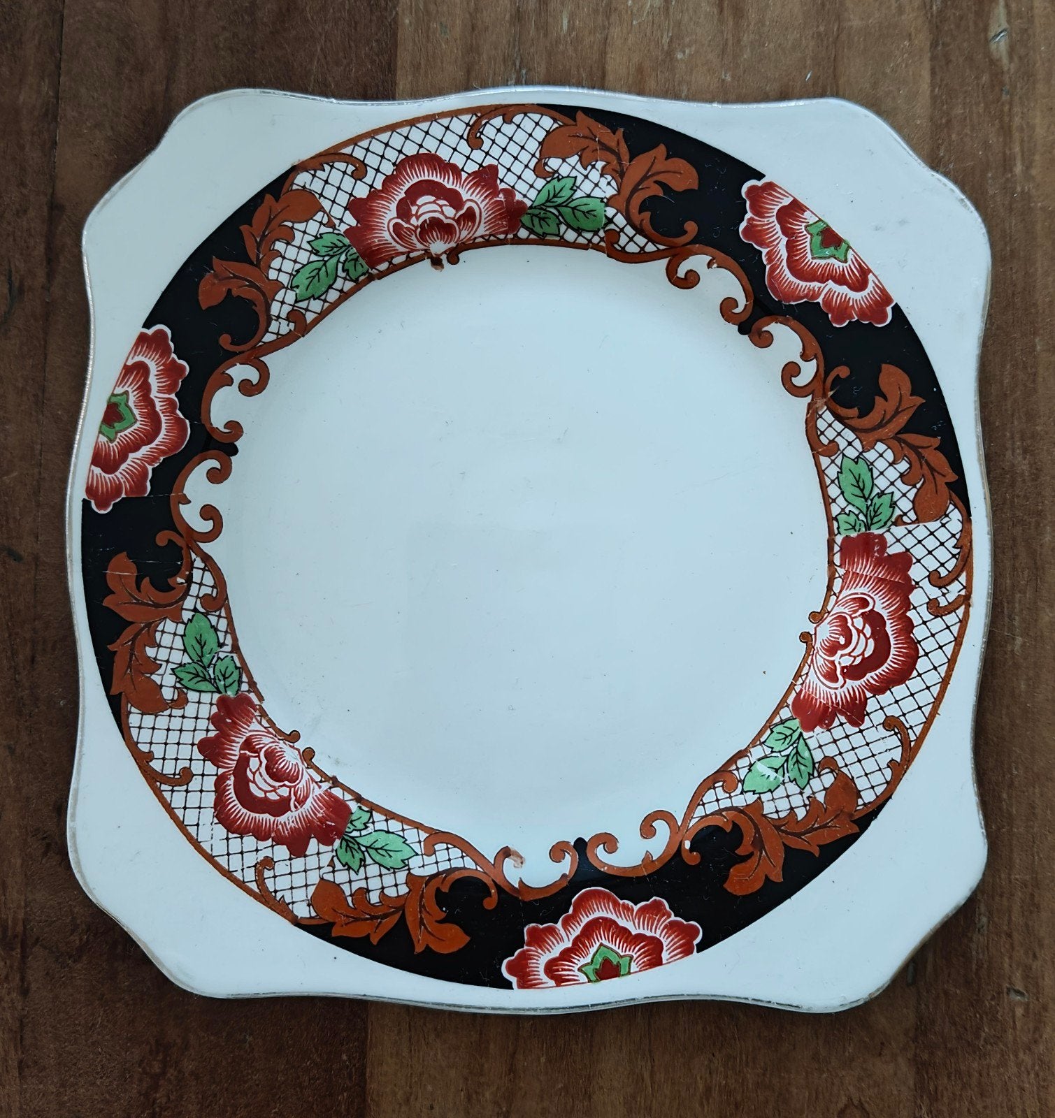 Antiek vierkant bord met bloemmotief, Ophalen of Verzenden
