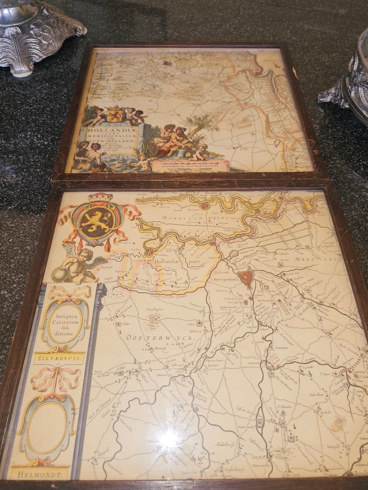 2 Antieke Landkaarten: Hollandia Zuid-Holland & Oosterwijck, Ophalen of Verzenden
