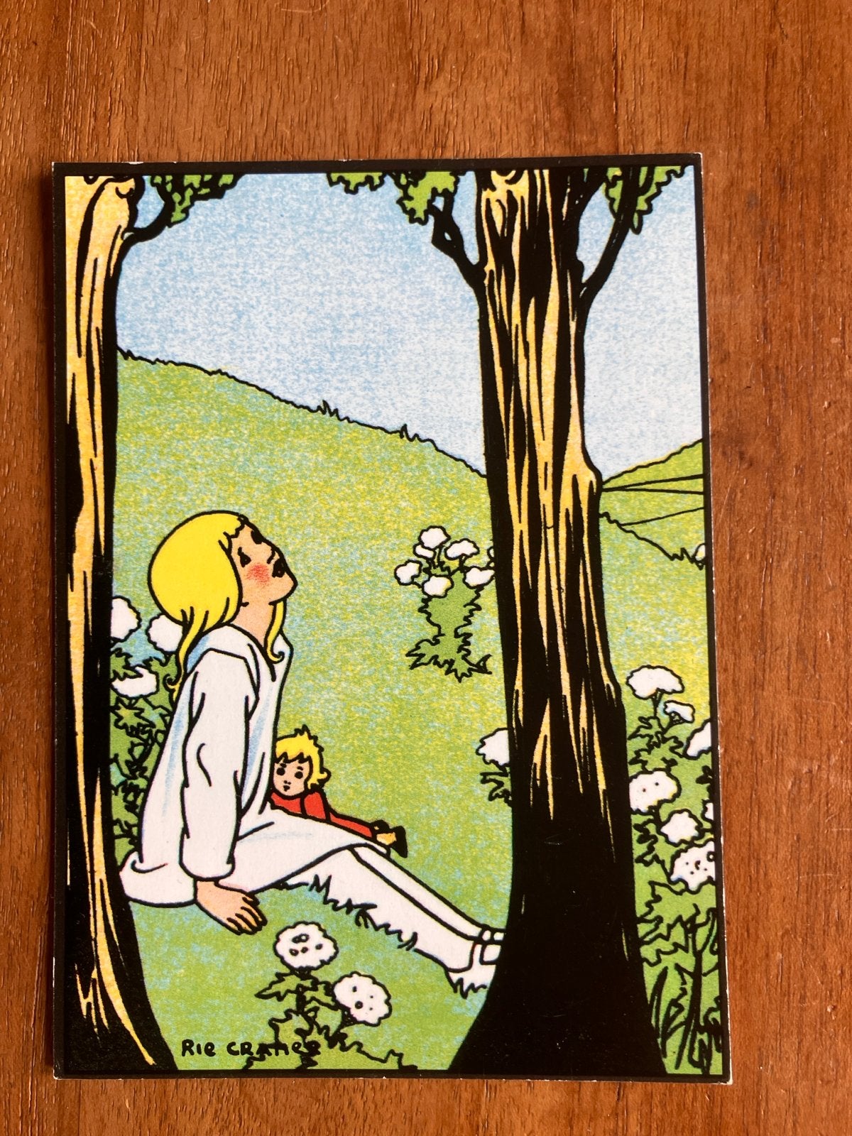 Vintage Rie Cramer Ansichtkaart - Blond Meisje met pop, Ophalen of Verzenden, 1960 tot 1980, Gelopen, Kinderen