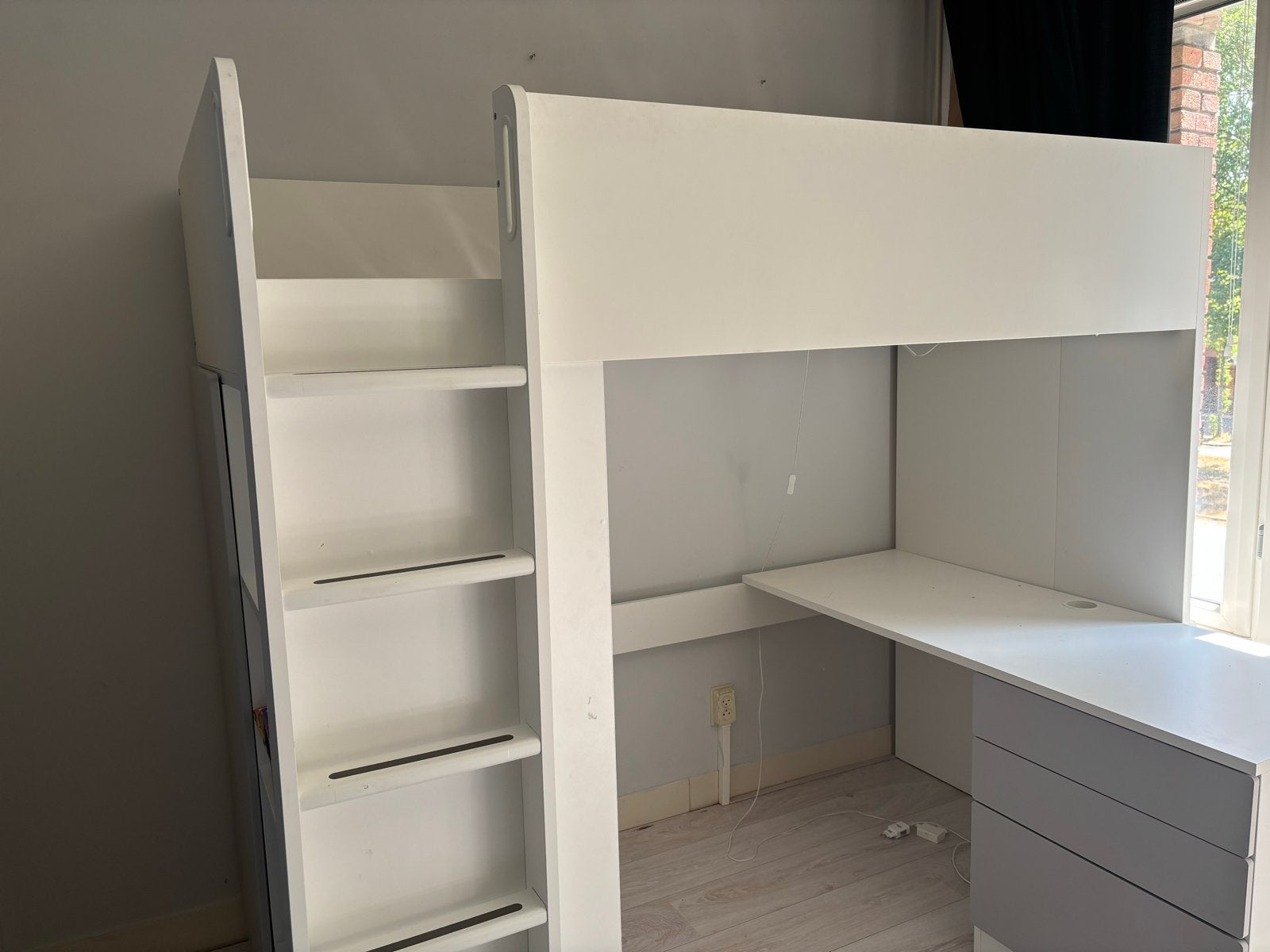 IKEA Smastad Hoogslaper met bureau en kast - Wit, 100 cm, Hoogslaper, Eenpersoons, Ophalen of Verzenden