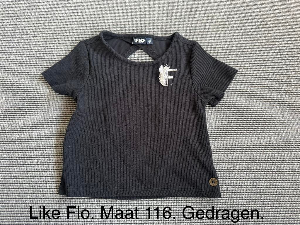 Like Flo Zwart Rib T-shirt Maat 116, Kinderen en Baby's, Kinderkleding | Maat 116, Ophalen of Verzenden, Gebruikt, Meisje, Shirt of Longsleeve