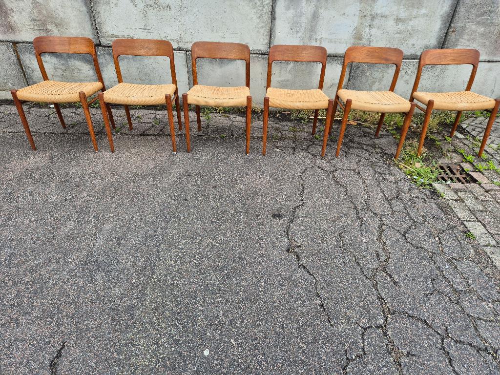 6 vintage niels otto moller stoelen model 75, Ophalen, Zo goed als nieuw, Bruin, Hout