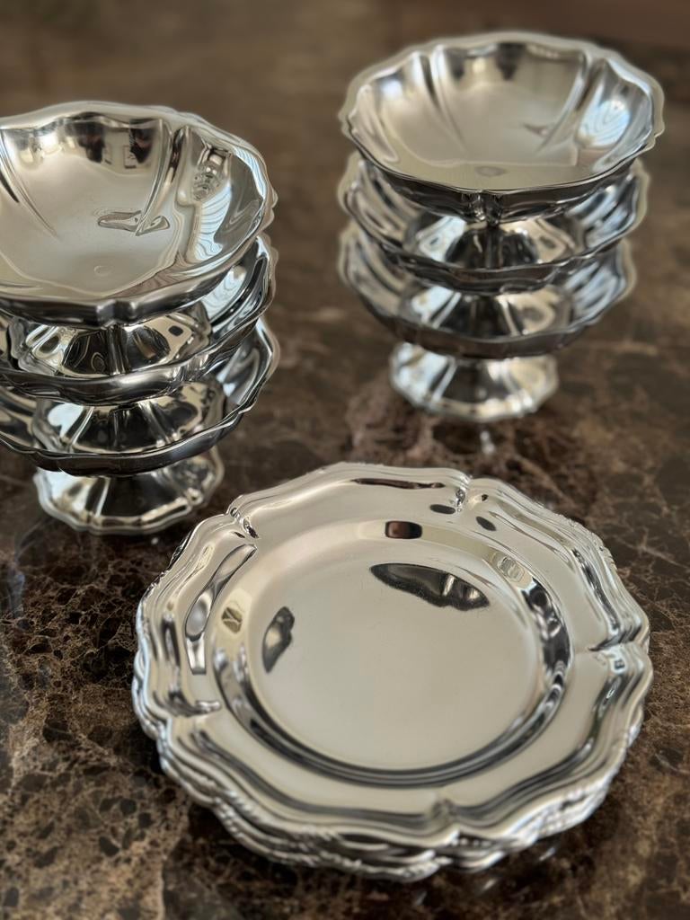 Inox ijscoupe set met schoteltjes, Ophalen of Verzenden