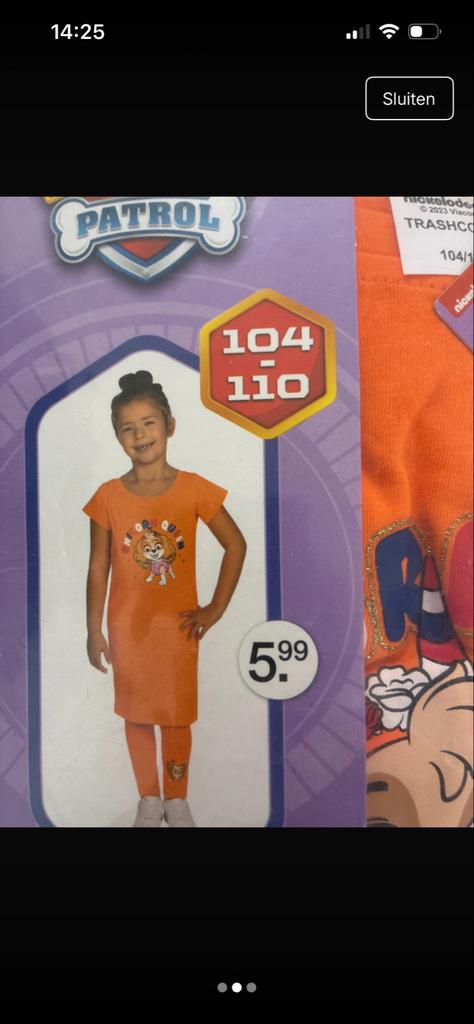 Koningsdag jurkje Paw Patrol Sky maat 104/110, Ophalen of Verzenden, Nieuw, Meisje
