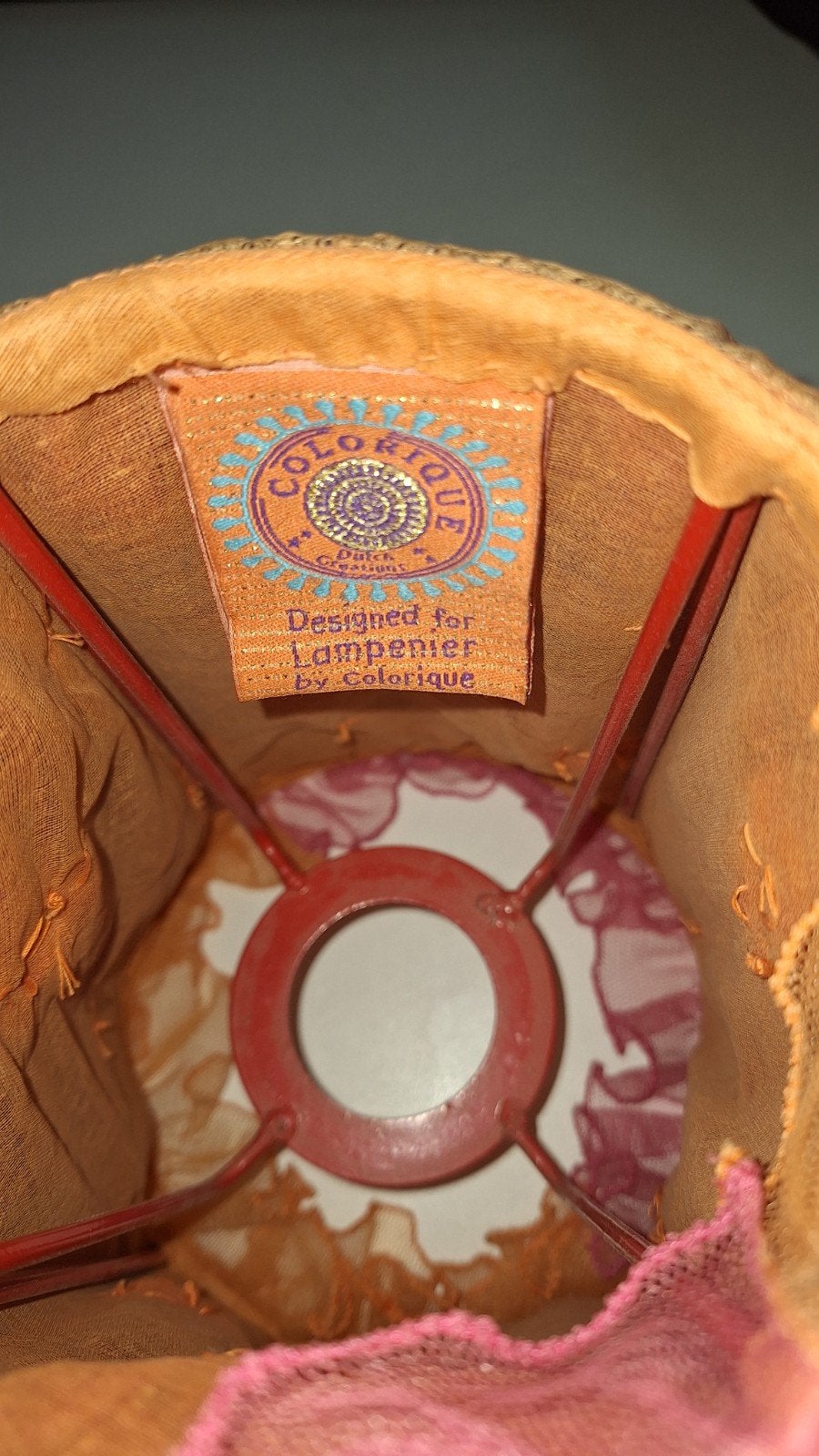 Set van 2 Colorique lampenkappen - Oranje/Roze, Gebruikt, Ophalen of Verzenden, Textiel, Overige vormen