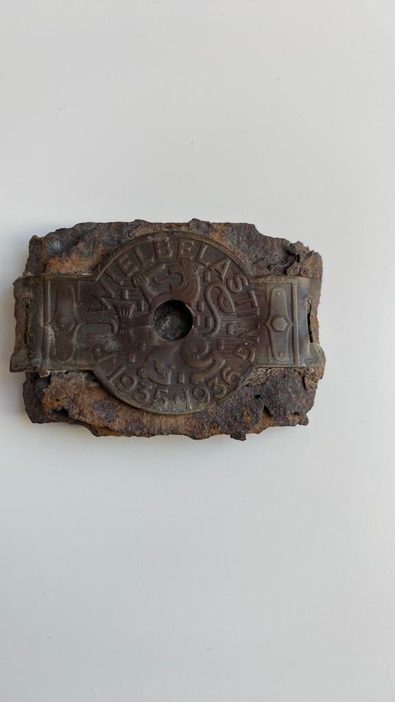 Metalen plaatje rijwielbelasting 1935-1936, Ophalen of Verzenden