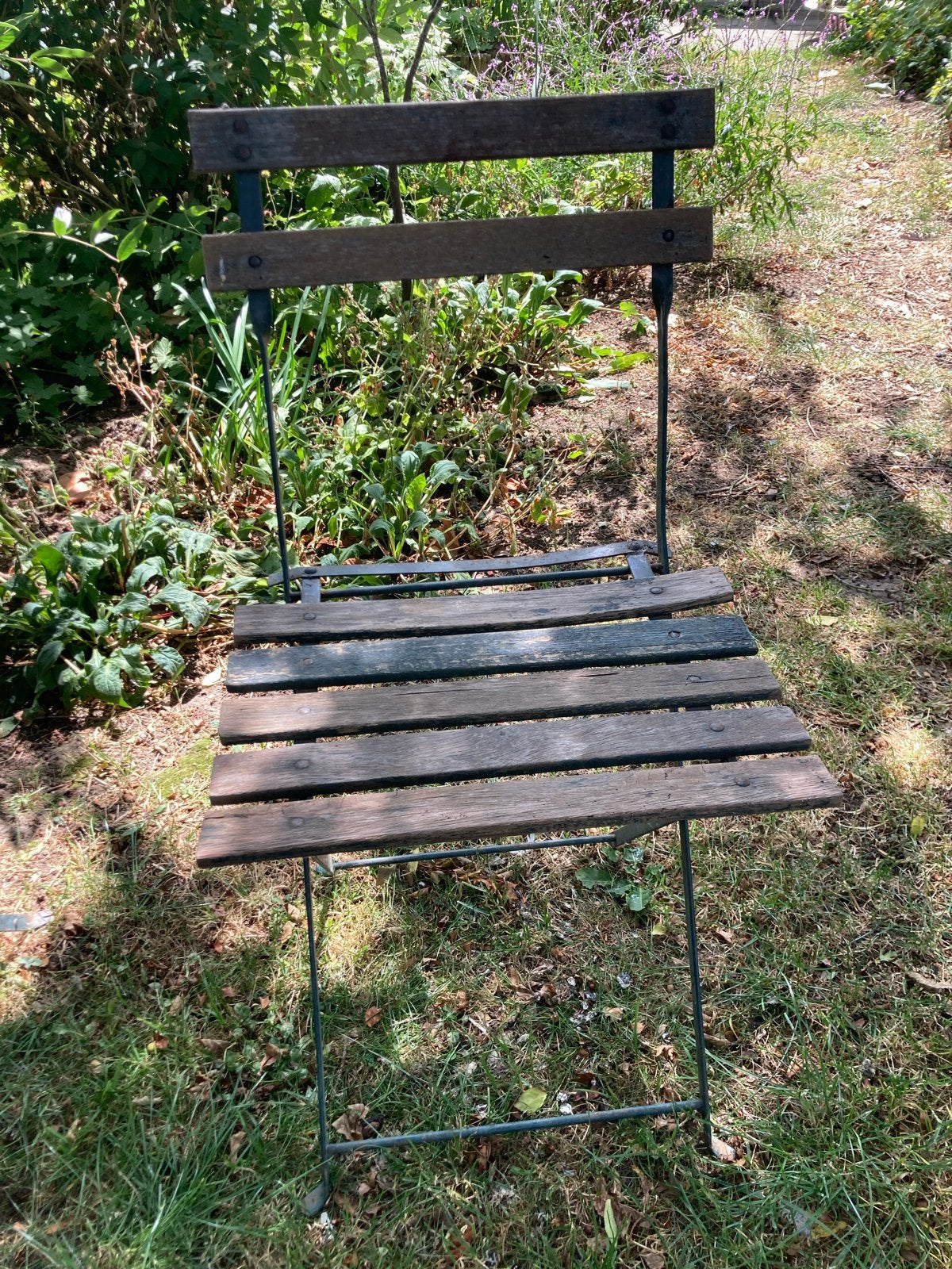 Vintage inklapbare bistro stoelen (4 stuks) - Hout en Metaal, Ophalen, Gebruikt, Hout, Inklapbaar