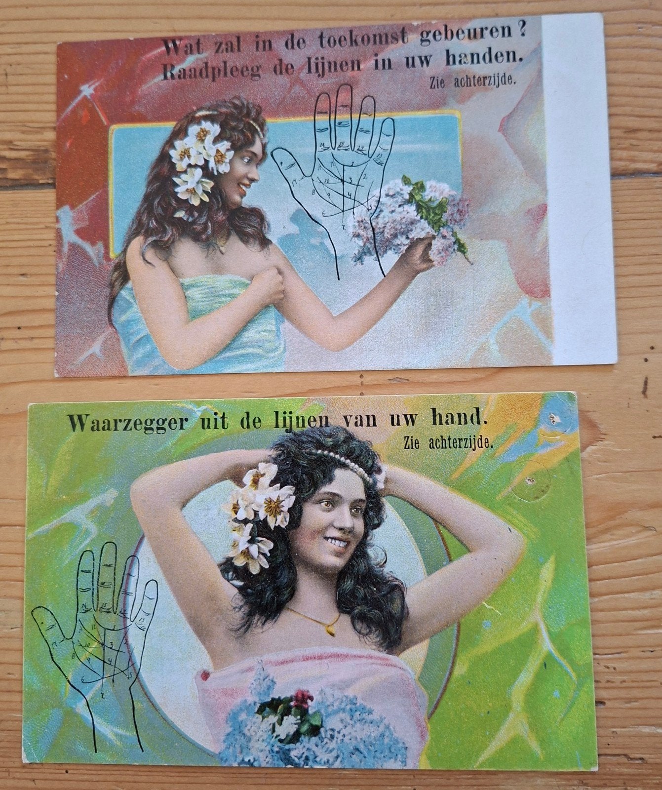 2x oude kaarten toekomst handlezen met uitleg achterkant, Ophalen of Verzenden, Zo goed als nieuw, Tarot of Kaarten leggen, Overige typen