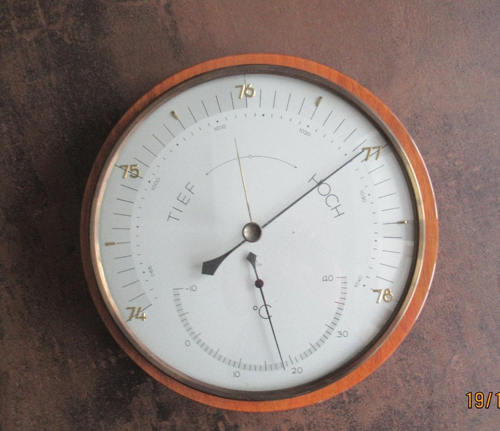 VINTAGE HOUTEN  DUITSE BAROMETER-SUNDO-CA1950/60, Ophalen of Verzenden, Refurbished