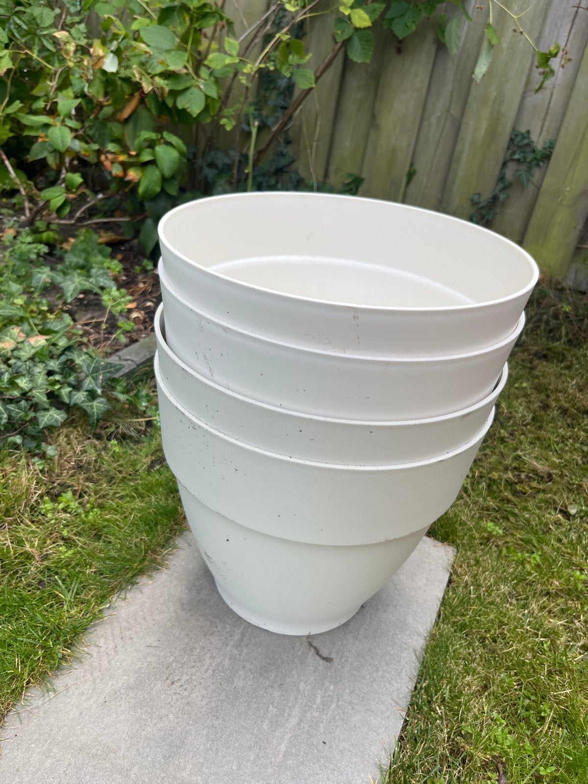 Set van 3 witte bloempotten, 25 cm hoog, Ophalen, Kunststof, Gebruikt, Minder dan 30 cm