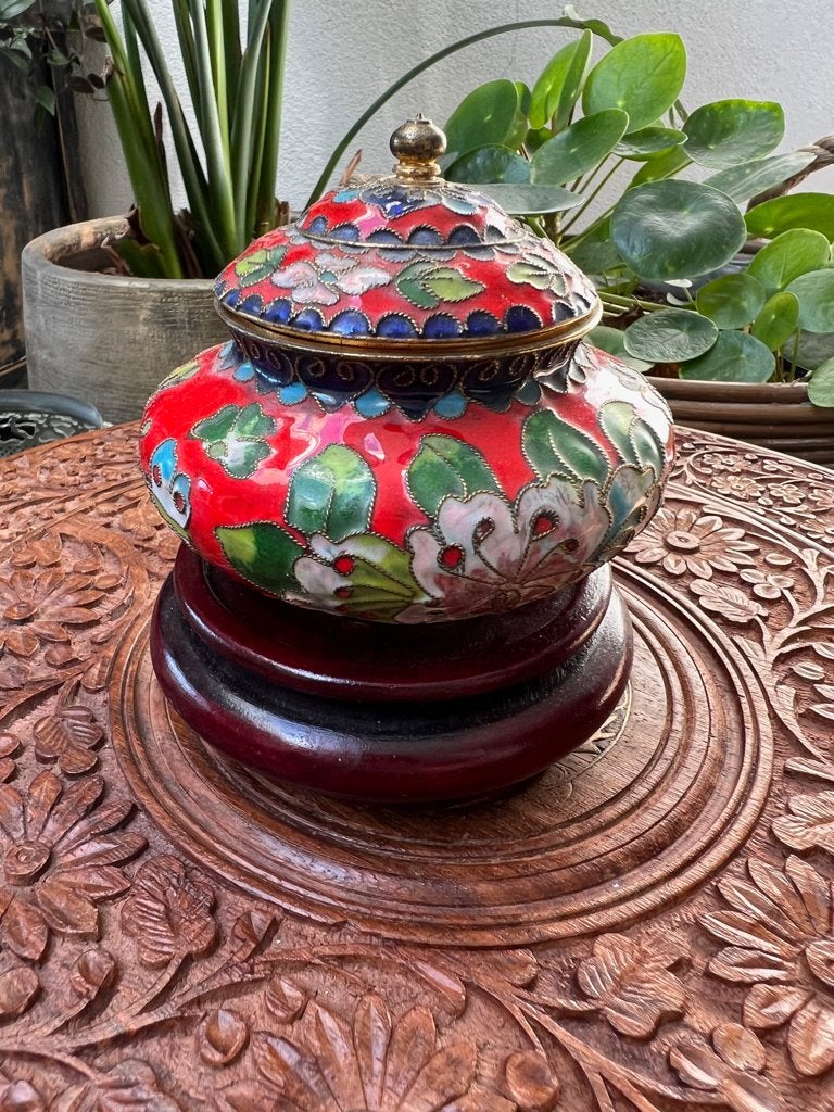 Antieke chinese cloisonne pot brons chinees vaasje, Verburgt Vintage, Meerkleurig, Ophalen of Verzenden, https://verburgtvintage.nl/#contact