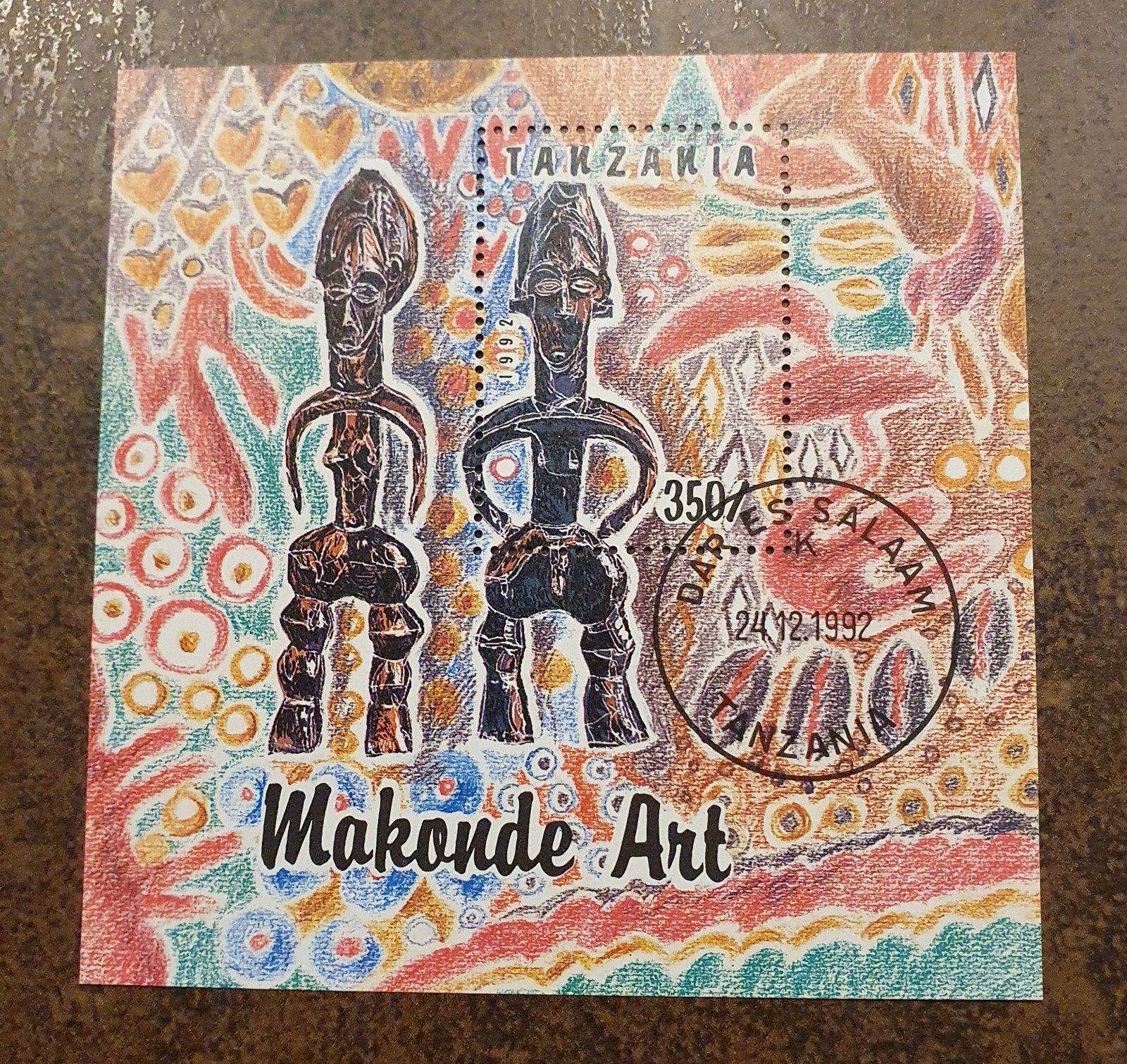 Tanzania: Makonde Art Postzegel in blok, Ophalen of Verzenden, Tanzania, Gestempeld
