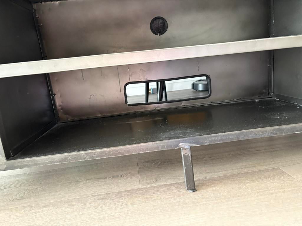 Industriële Zwart Stalen TV Meubel, Huis en Inrichting, Ophalen, Gebruikt, 150 tot 200 cm, Minder dan 100 cm