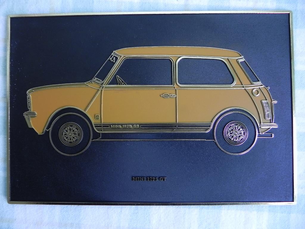 TE KOOP; MUUR PLAQUETE VAN MINI 1275 GT, Ophalen, 25 cm, Geel, Vintage