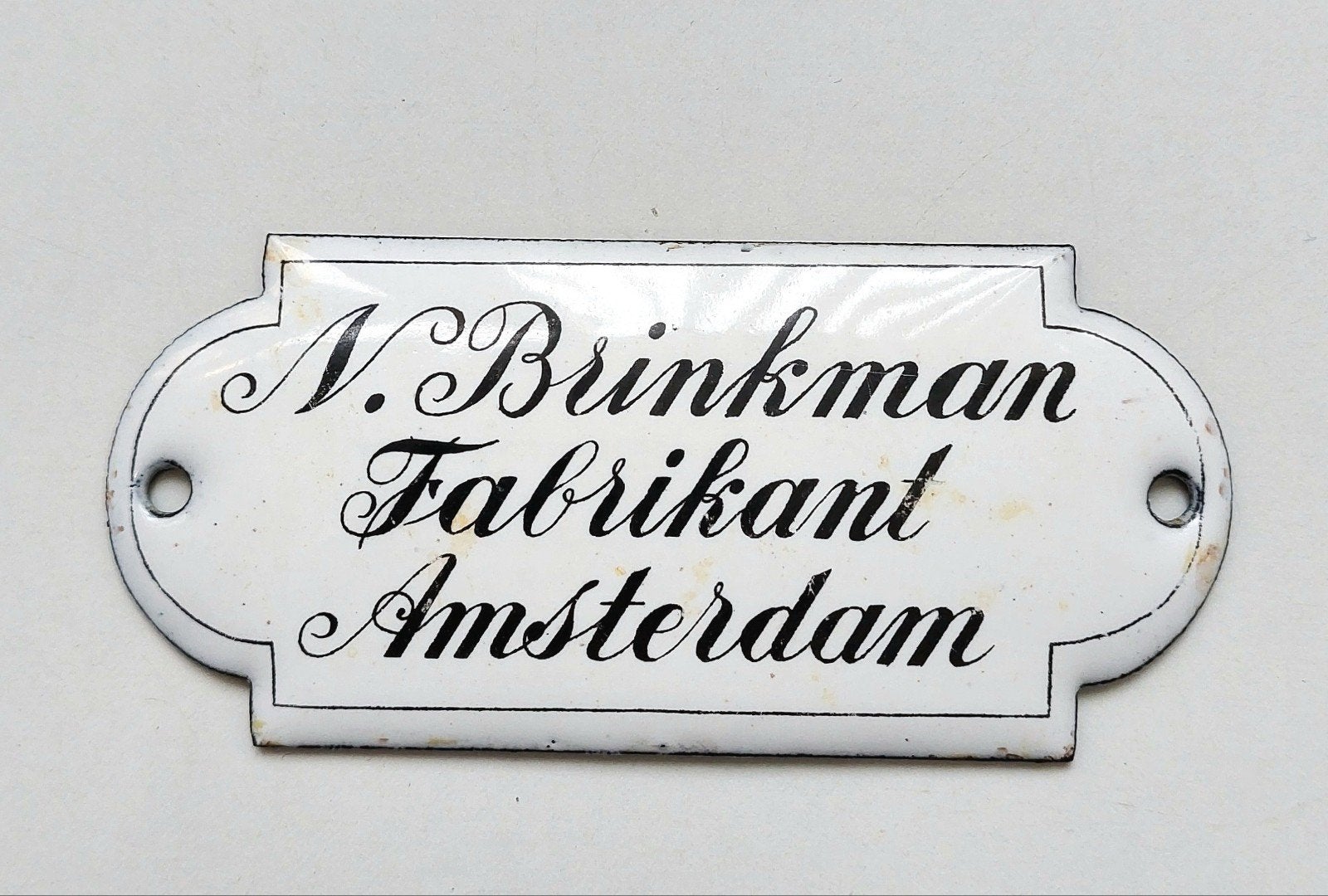 Antiek Emaille Bordje Reclamebord Deurpostje Amsterdam, Verzamelen, Ophalen of Verzenden, Gebruikt, Reclamebord
