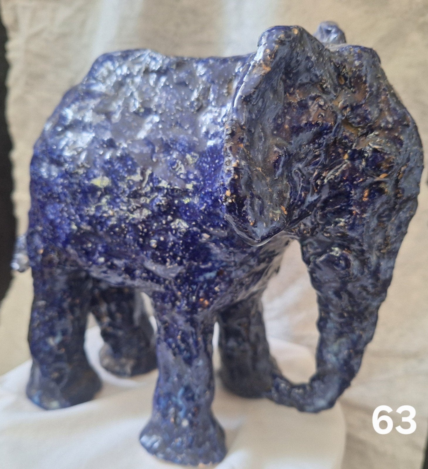 Uniek keramisch olifantenbeeld in diepblauw, Blauw, Minder dan 20 cm, Geglazuurd, Ophalen of Verzenden