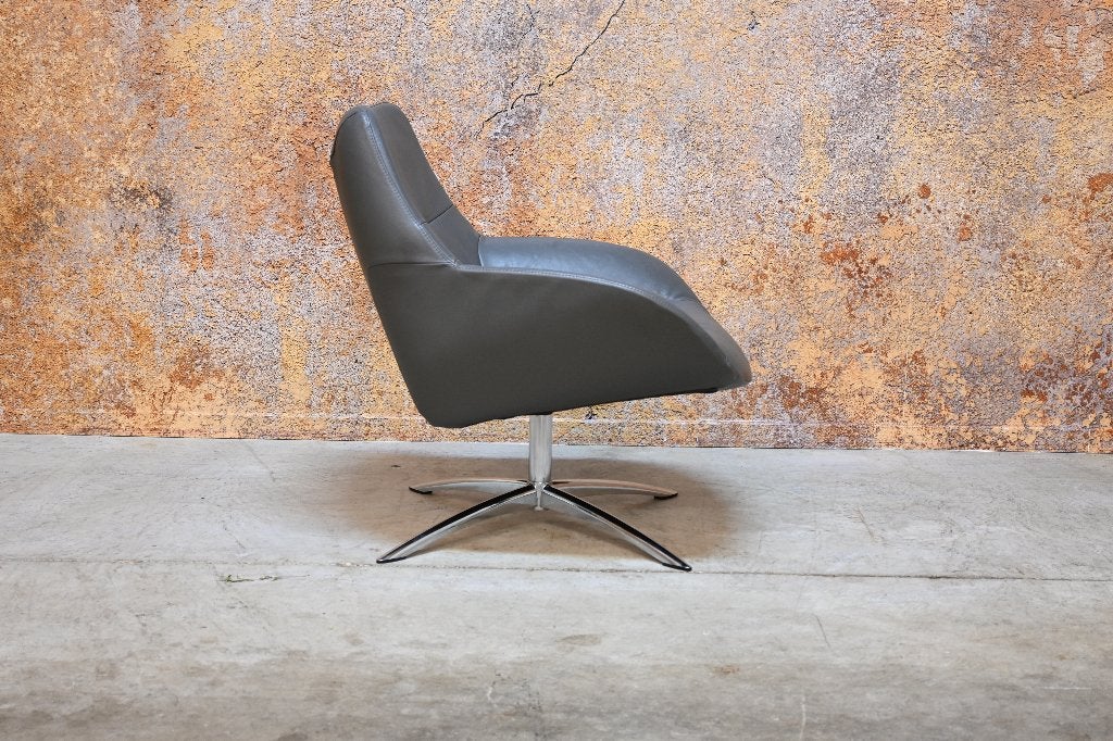 ZGAN grijze leren Topform design draaifauteuil, 75 tot 100 cm, Ophalen of Verzenden, Zo goed als nieuw, Topform